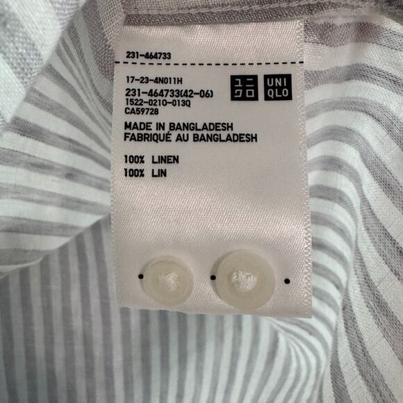 Uniqlo Top Womens XS Gray Striped Linen Button Up Shirt Long Sleeve Collared - Picture 12 of 13